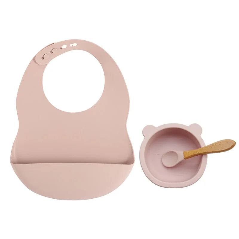 Colorful Silicone Feeding Set for Babies: Bib, Bowl, and Spoon