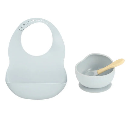 Colorful Silicone Feeding Set for Babies: Bib, Bowl, and Spoon