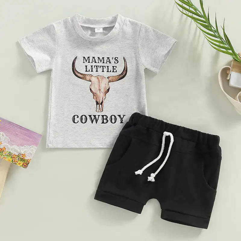 Casual Boy Clothes Suit Cartoon Cow Print