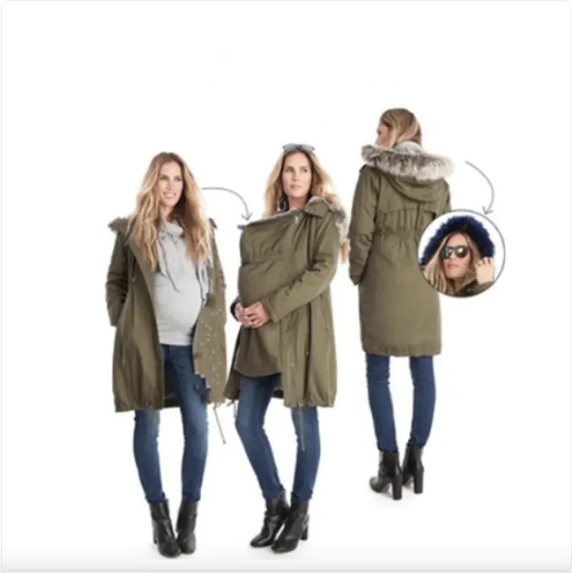 Fur-Collared Maternity Coat