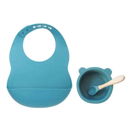 Colorful Silicone Feeding Set for Babies: Bib, Bowl, and Spoon