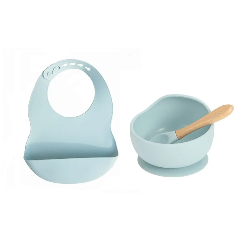 Colorful Silicone Feeding Set for Babies: Bib, Bowl, and Spoon