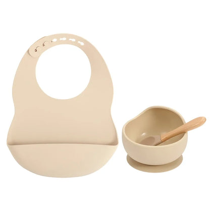 Colorful Silicone Feeding Set for Babies: Bib, Bowl, and Spoon