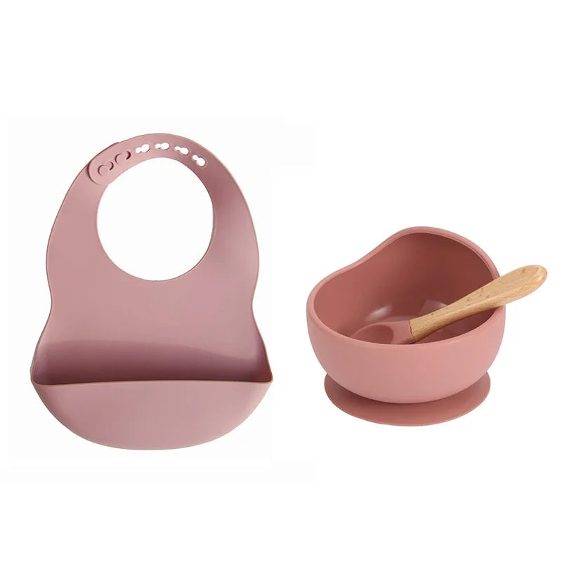 Colorful Silicone Feeding Set for Babies: Bib, Bowl, and Spoon