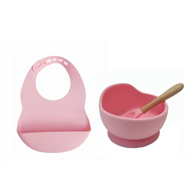 Colorful Silicone Feeding Set for Babies: Bib, Bowl, and Spoon