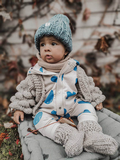 Eared Jumpsuit for Babies and Kids - Blue Hearts