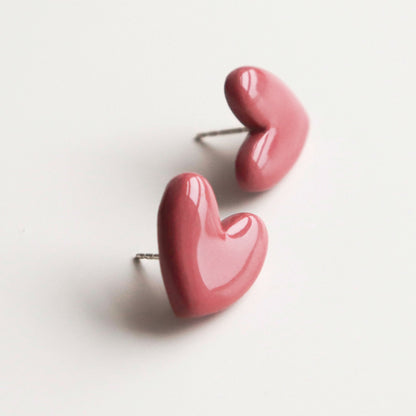 Porcelain Heart Studs -  Pink