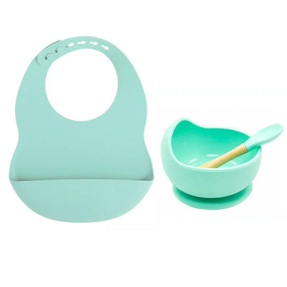 Colorful Silicone Feeding Set for Babies: Bib, Bowl, and Spoon